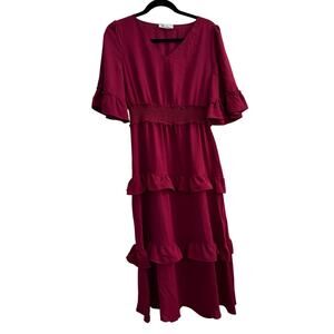 NWOT Women's Red V-Neck Ruffle Boho Cottagecore Dress Medium